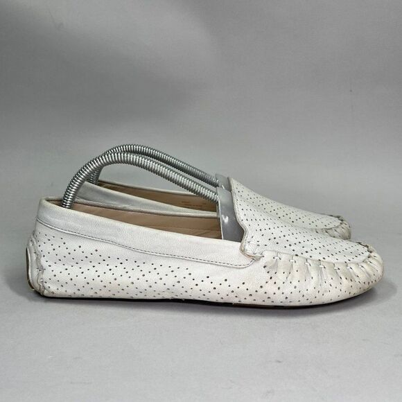 Cole Haan Driving Loafers Women's Size 10 White Perforated Leather Slip On Shoes - Picture 1 of 10
